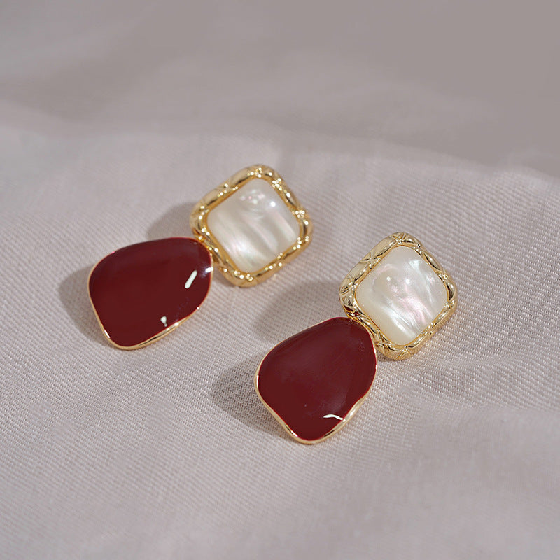 French Style Wine Red Earrings