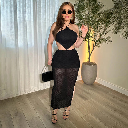 Backless Halter Skirt Set