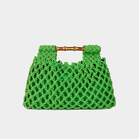 Handwoven Bamboo Handle Square Bag