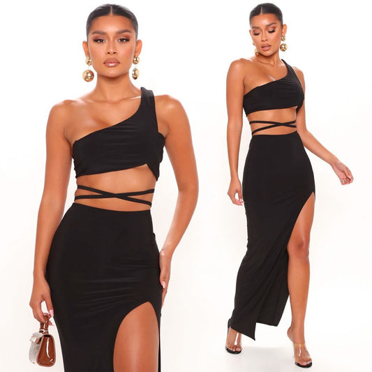 Off-Shoulder Slit Dress Suit