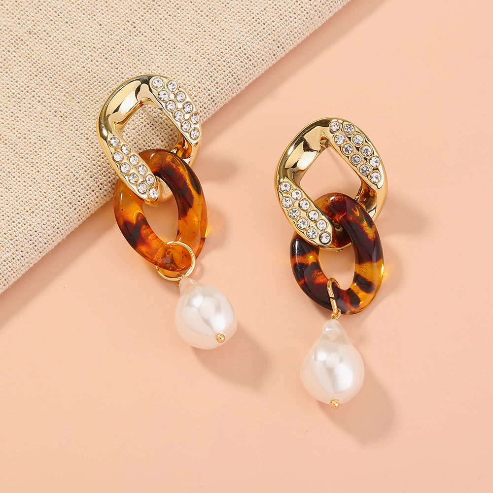 Leopard Pearl Drop Earrings
