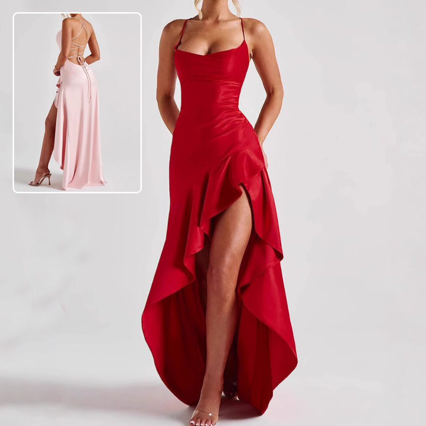 Women's Backless Ruffles Irregular Dress Summer Fashion