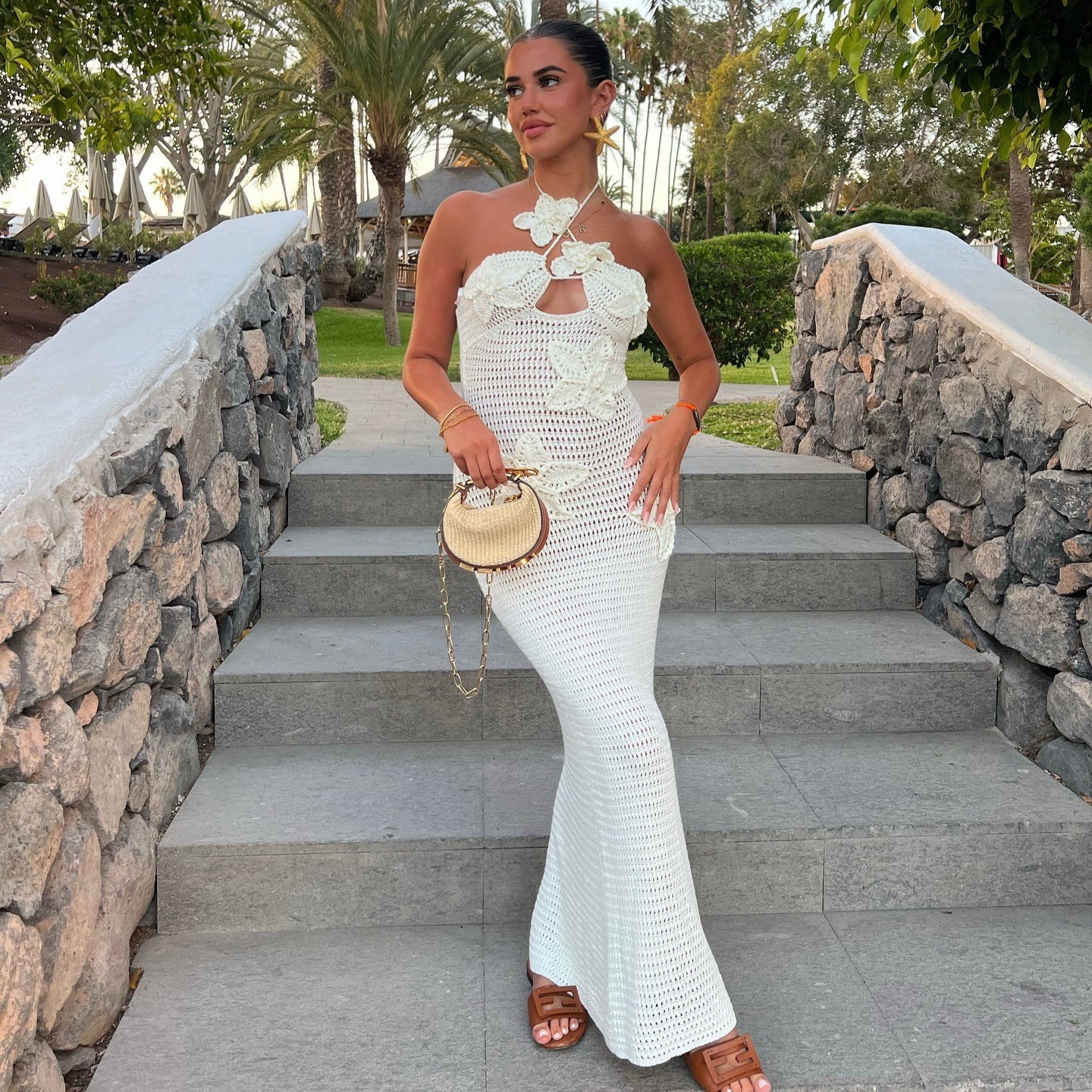 Slim Halter Neck Dress With Stars