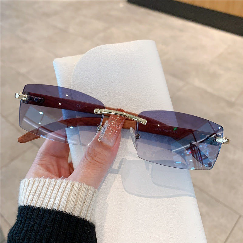 Frameless Wood Grain Sunglasses