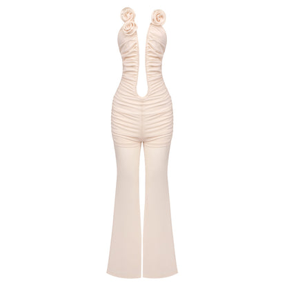 Red Mesh Slim Jumpsuit
