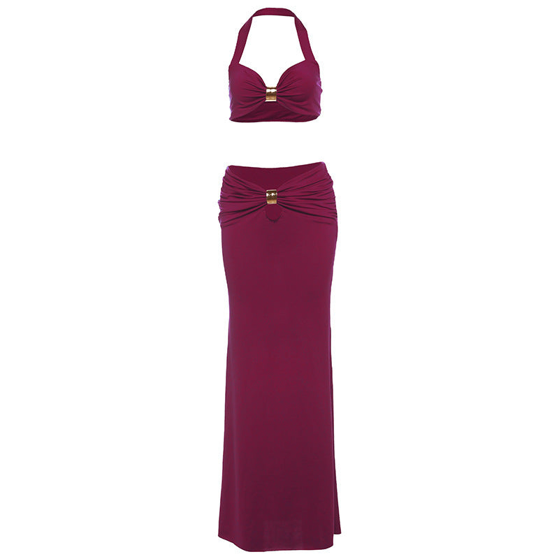 Bandeau Long Sleeve Slit Dress Set