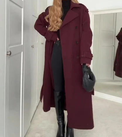 Fashion Lapel Woolen Coat With Belt