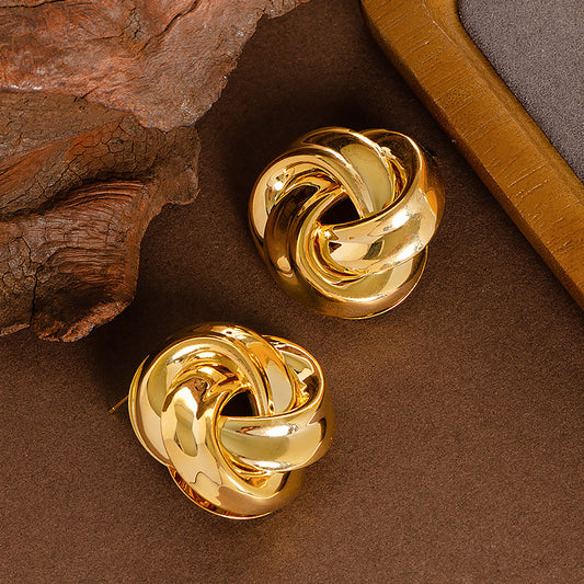 Multi-layer Twisted Twist Button Geometric Ear Studs