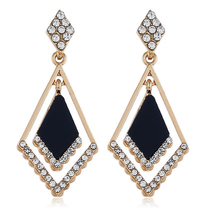 Simple Diamond-set Geometric Rhombus Earrings