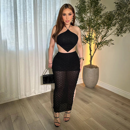 Backless Halter Skirt Set