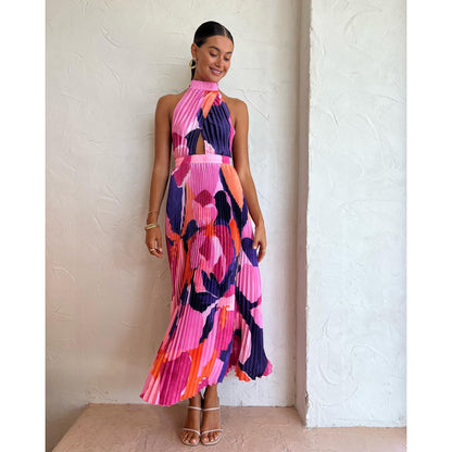New Halter Pleated Dress Women's Clothing