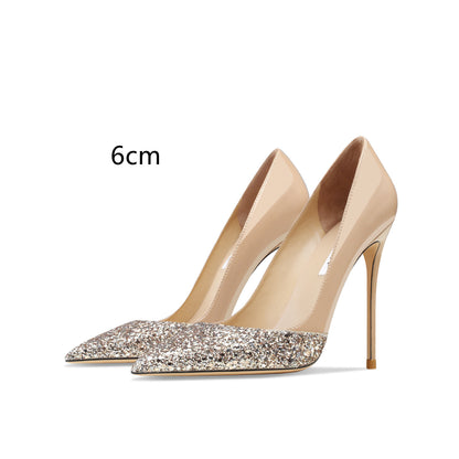 Gold Sequin Stitch High Heels