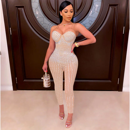 Rhinestone Mesh Jumpsuit