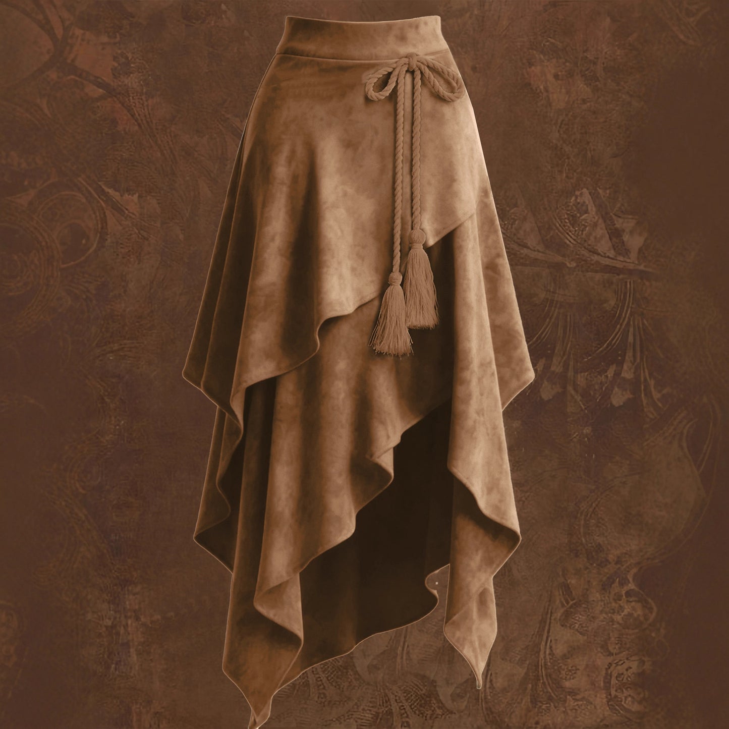 Irregularly Tied Cord Tassel Suede Skirt