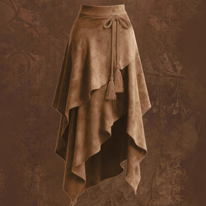 Irregularly Tied Cord Tassel Suede Skirt