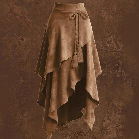 Irregularly Tied Cord Tassel Suede Skirt