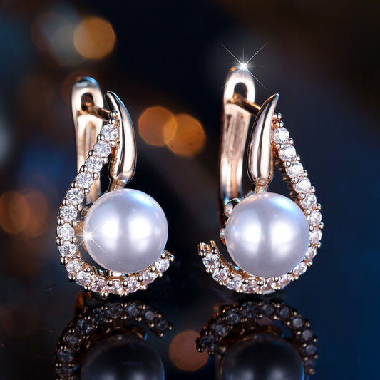 Pearl Diamond Round Earrings