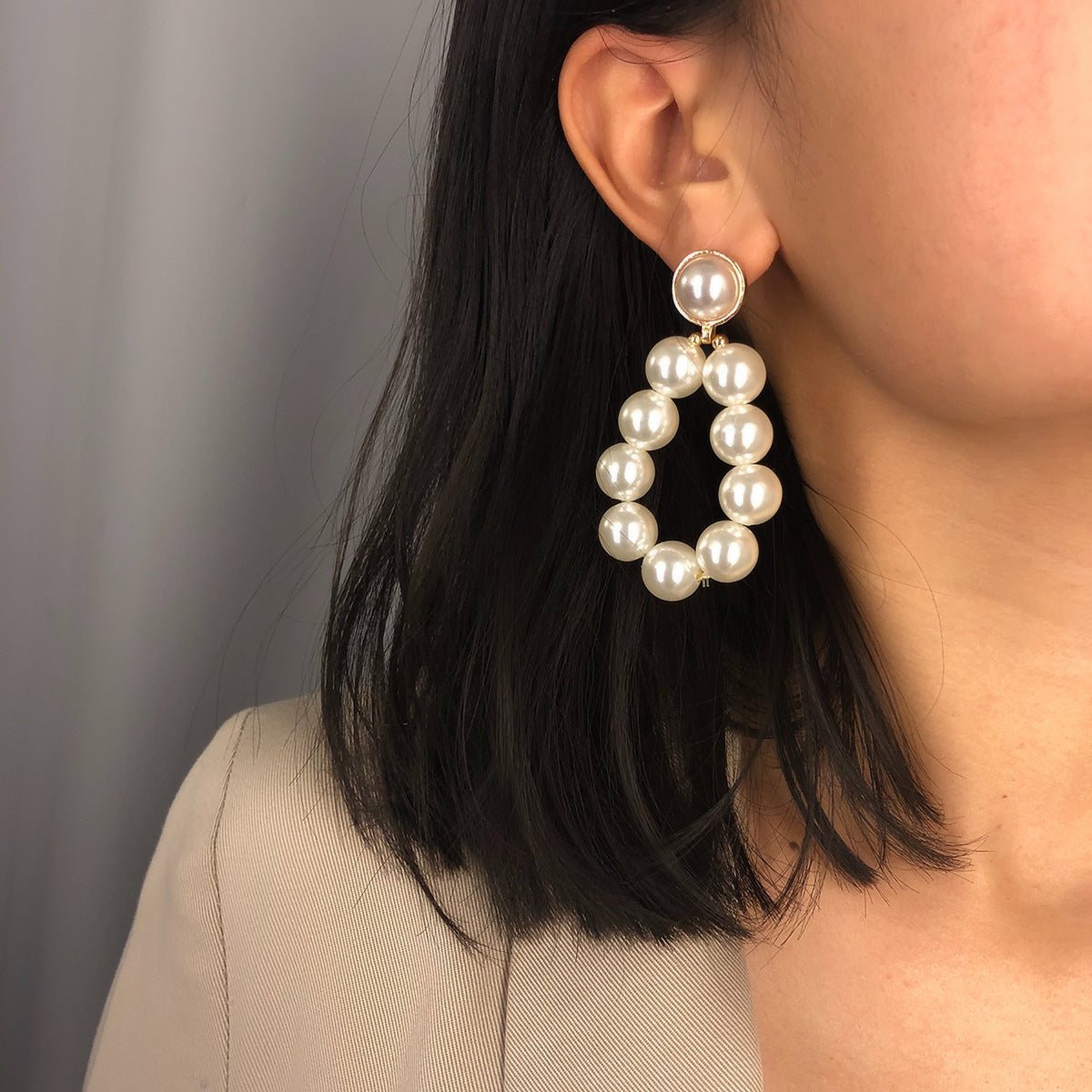 Geometric Pearl Stud Earrings