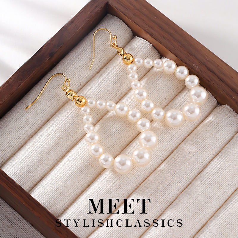 French Classic Style Long Pearl Stud Earrings