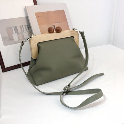 Leather Wooden Clip Clutch