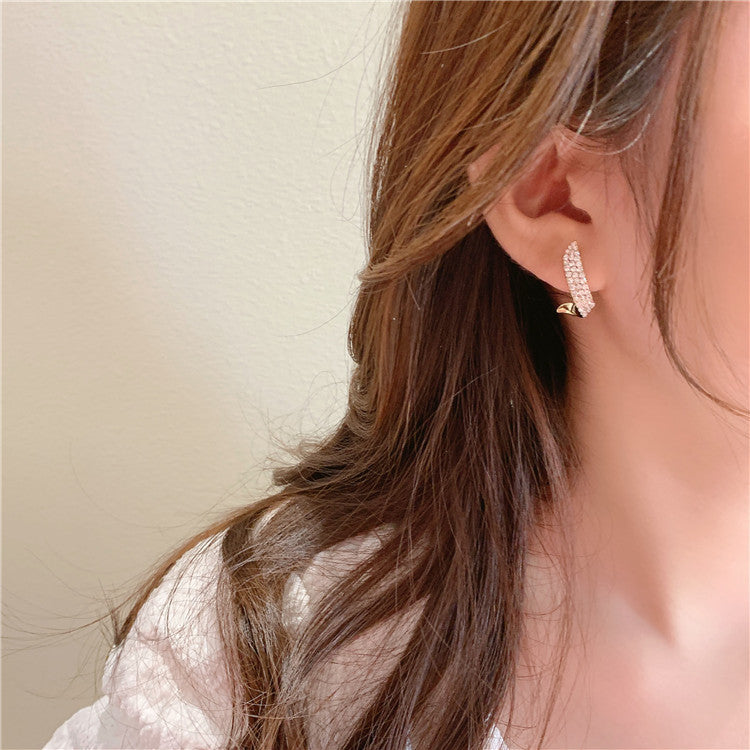Two Full Diamond Wings Pearl Earrings Personality