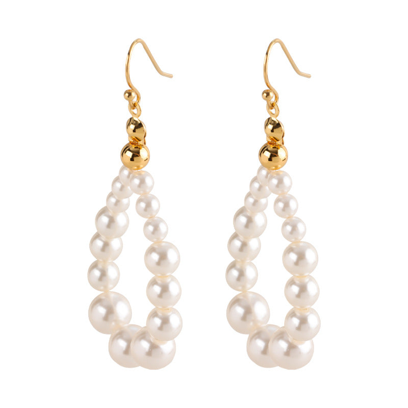 French Classic Style Long Pearl Stud Earrings