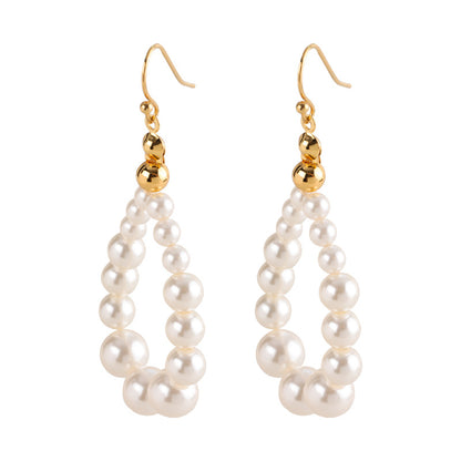 French Classic Style Long Pearl Stud Earrings
