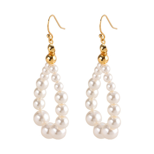 French Classic Style Long Pearl Stud Earrings