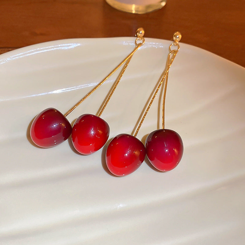 Sweet Red Acrylic Cherry Earrings