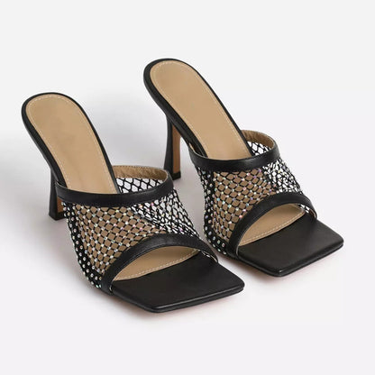Square Toe Mesh Heel Slippers