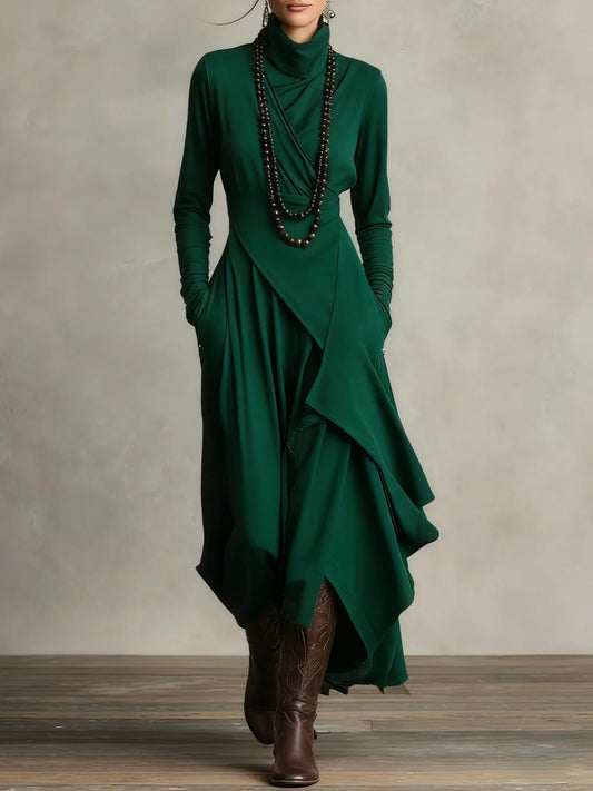 Long Sleeve Cross Wrap Maxi Dress