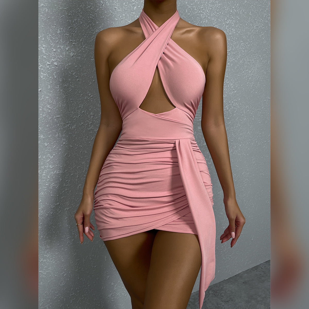Cross Halter Pleated Dress
