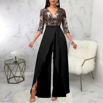 Solid Color And V-neck Women's Jumpsuit