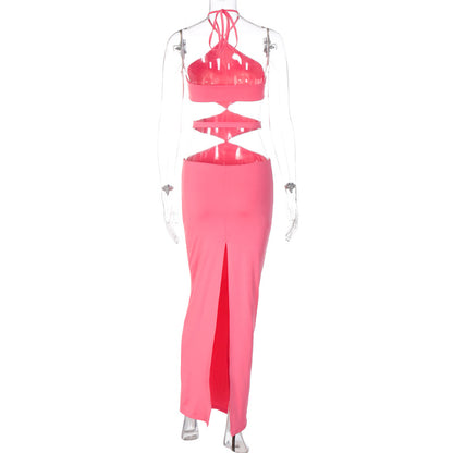 Sleeveless Halter Lace-up Backless High Waist Dress