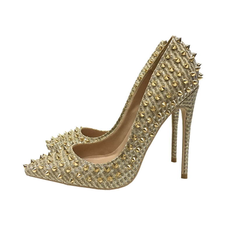 Women's Shoes Golden Ladies Rivet High Heels