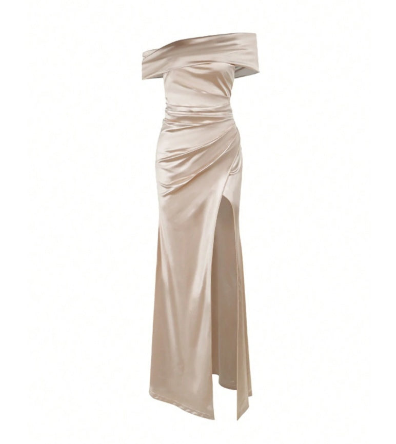 Elegant Off Shoulder Satin Gown