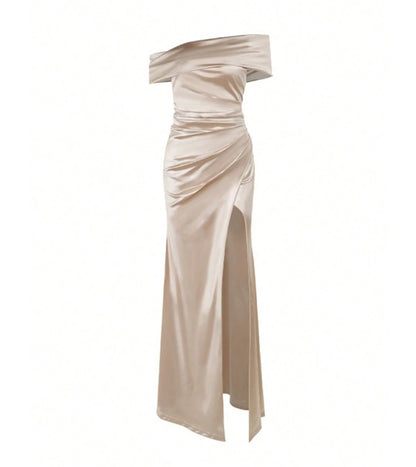 Elegant Off Shoulder Satin Gown