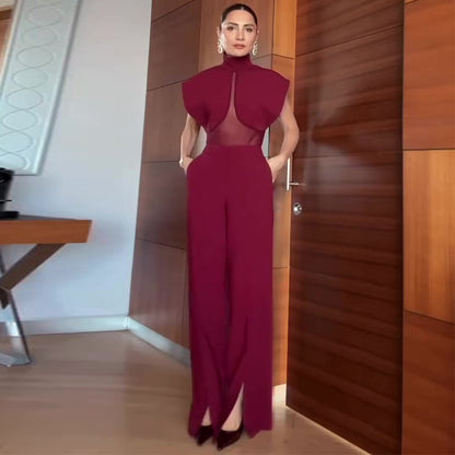 High-neck Mesh-panel Sleeveless Top