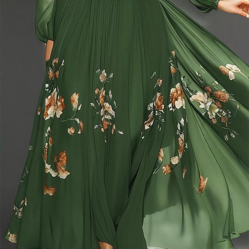 Green Floral Puff Dress