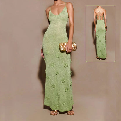 Knitted Flowers Suspenders Dress
