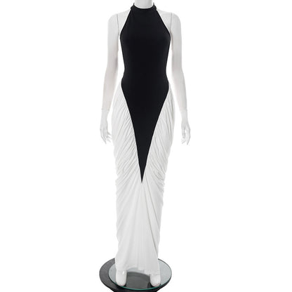 Halter Backless Patchwork Dress