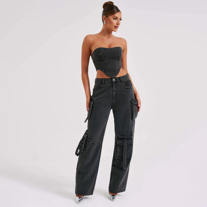 Denim Backless Tube Top Set