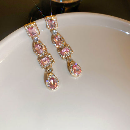 Diamond Square Oval Water Drop Earrings