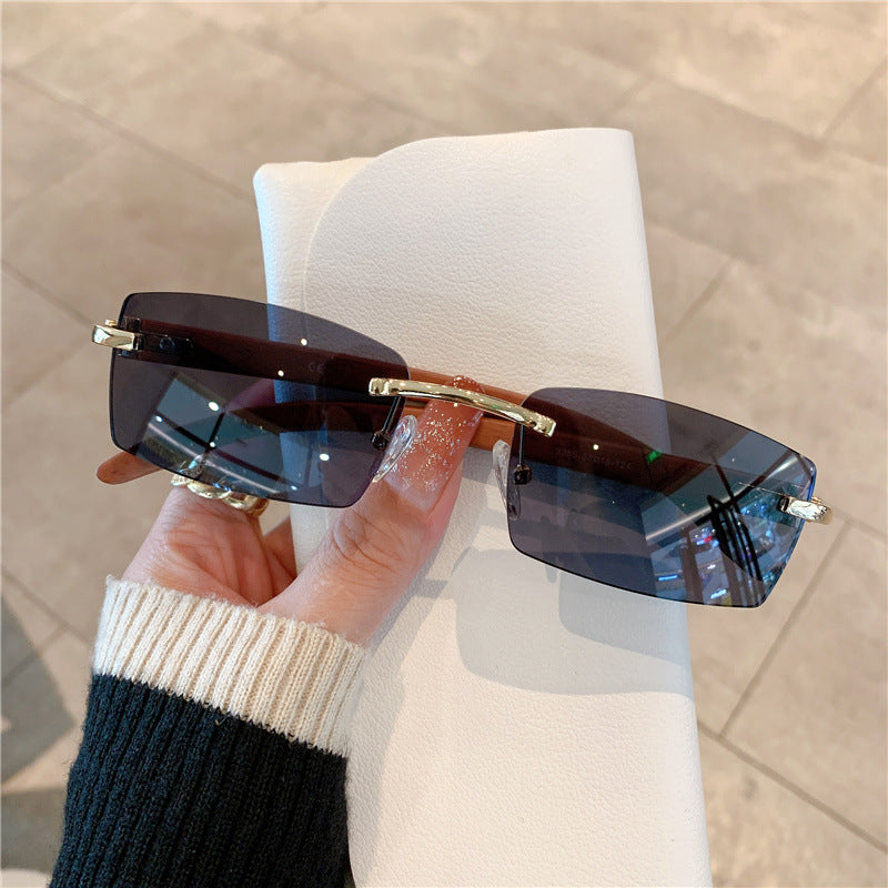 Frameless Wood Grain Sunglasses
