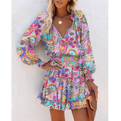 Flowers Print Long Sleeve Dress