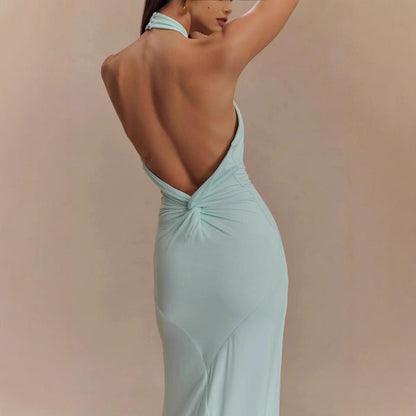 Ins Bodycon Halter Dress Sexy Backless Slim Fit Waist