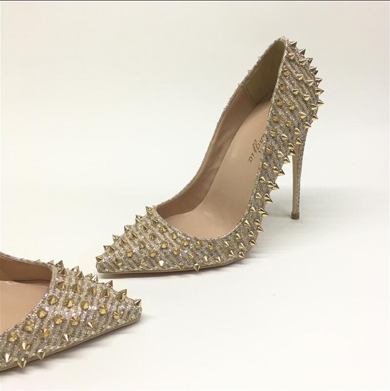 Women's Shoes Golden Ladies Rivet High Heels