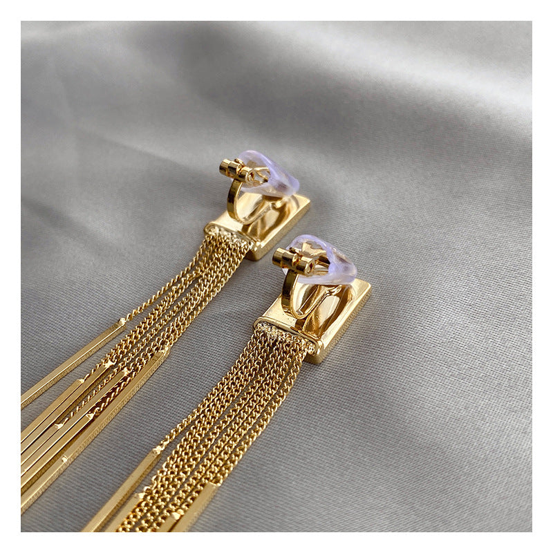 Square Black Long Tassel Earrings