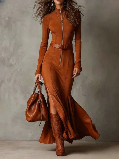 Elegant Temperament Split Long-sleeved Dresses