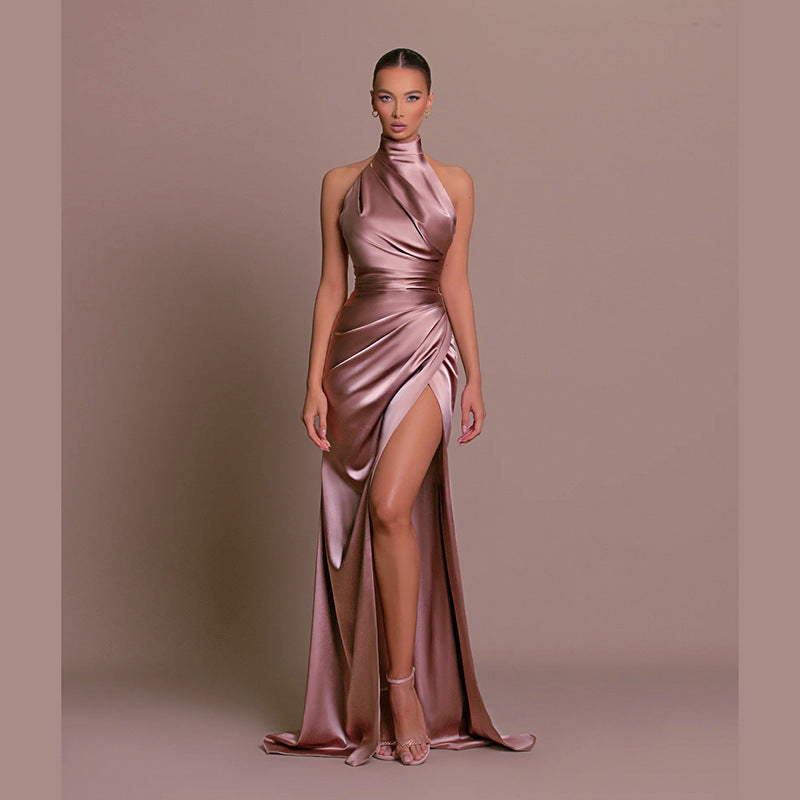 Elegant Halter Neck Slit Maxi Dress
